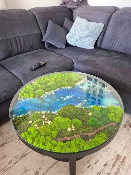 Konferenčný stolík s machom a epoxidom Veľkosť: 60cm