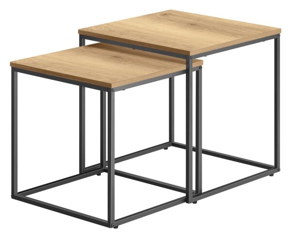 VASAGLE Duo štvorcový konferenčný stolík 2 ks - dubová farba / nohy čierne