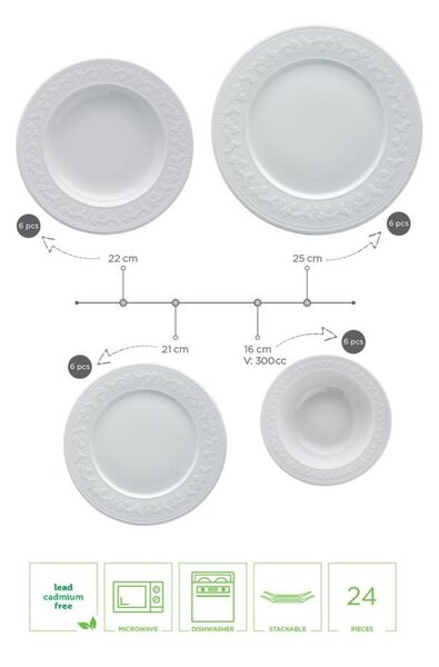 ASIR Porcelánová jedálenská súprava 24 ks RUSTIK LEAF biela