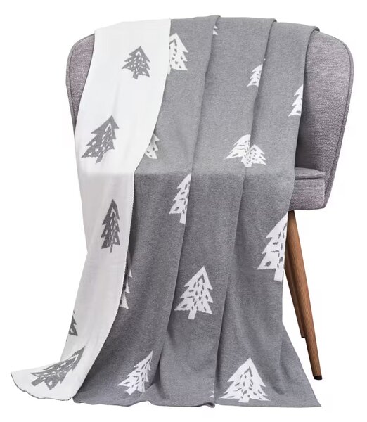 Deka pletená DESIGN stromčeky sivá biela 130x190 cm