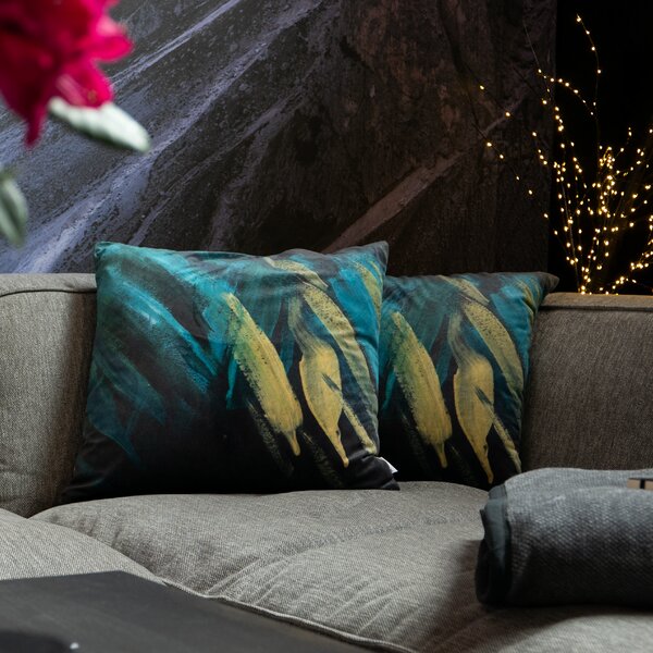 Dekoračný návlek VELVET flame tyrkysová žltá 50x50 cm