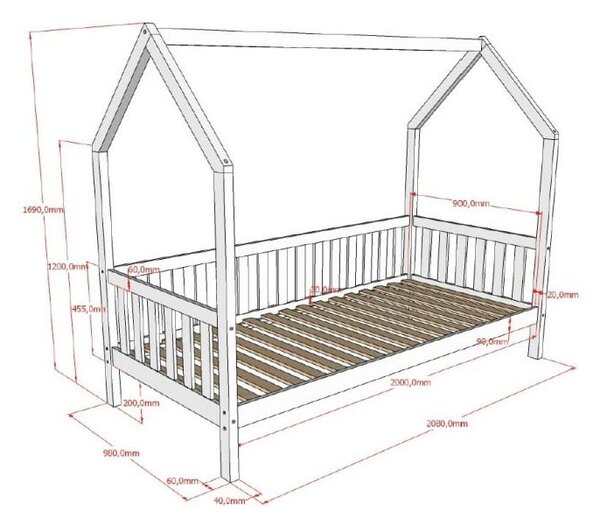 Biela domčeková detská posteľ z borovicového dreva s roštom 90x200 cm Cabane – Vipack