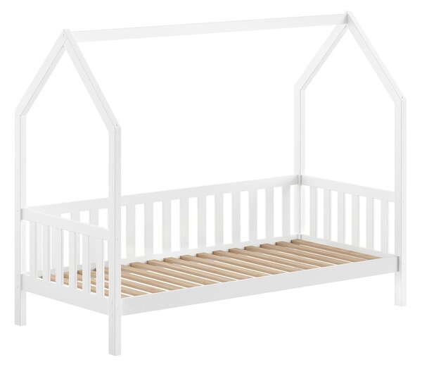 Biela domčeková detská posteľ z borovicového dreva s roštom 90x200 cm Cabane – Vipack