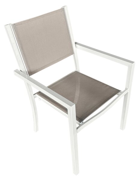 KONDELA Záhradná stohovateľná stolička, biela oceľ/svetlosivá, DORIO