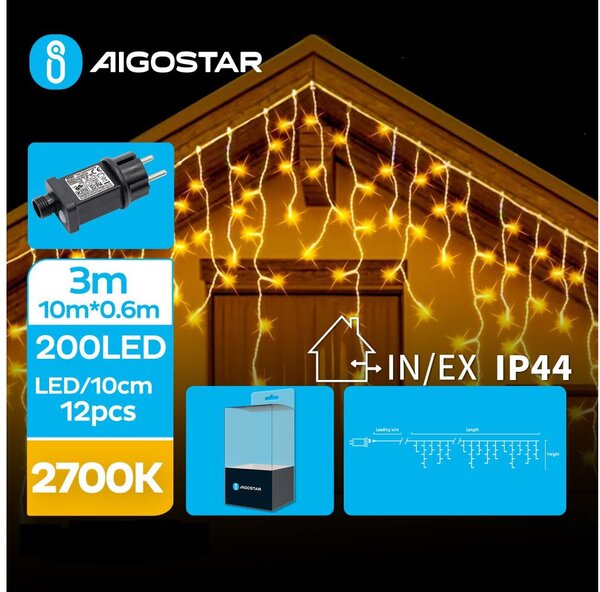 Aigostar B.V. Aigostar - LED Vonkajšia vianočná reťaz 200xLED/8 funkcií 13x0,6m IP44 teplá biela AI0463 + záruka 3 roky zadarmo