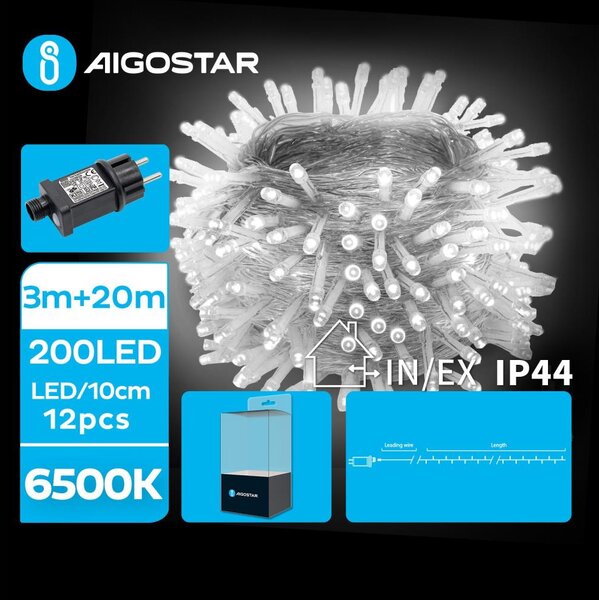 Aigostar B.V. Aigostar - LED Vonkajšia vianočná reťaz 200xLED/8 funkcií 23m IP44 studená biela AI0451 + záruka 3 roky zadarmo