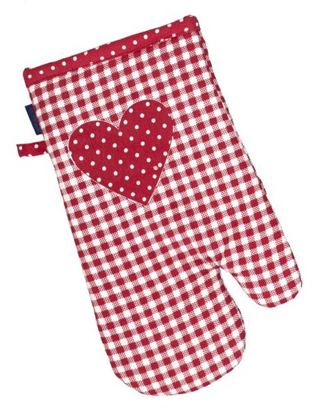 Chňapka - rukavica DEKORO pepito srdce červená biela 14x31 cm
