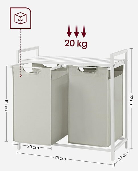 VASAGLE Kôš na bielizeň s kovovým rámom 92 l biely