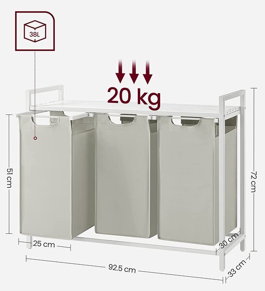VASAGLE Kôš na bielizeň s kovovým rámom 114 l biely