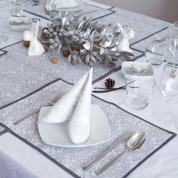 Prestieranie MOTIV LUREX ornament strieborná 32x48 cm