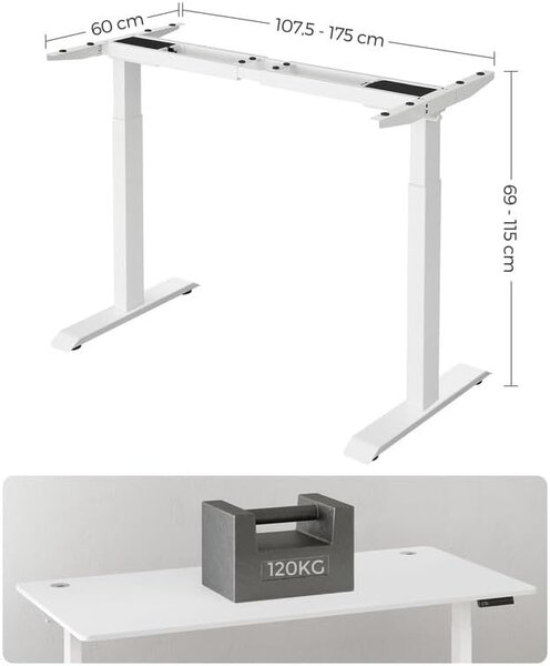 SONGMICS Nastaviteľný elektrický rám stola 107-175 cm biely