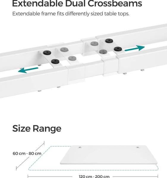 SONGMICS Nastaviteľný elektrický rám stola 107-175 cm biely