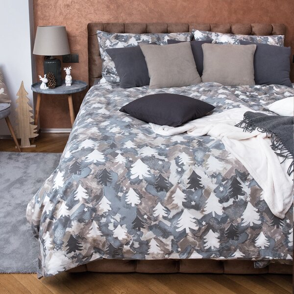 Obliečky KLASIK SOFT les sivá béžová bežný 1x paplón 140x200 + 1x vankúš 70x90 cm