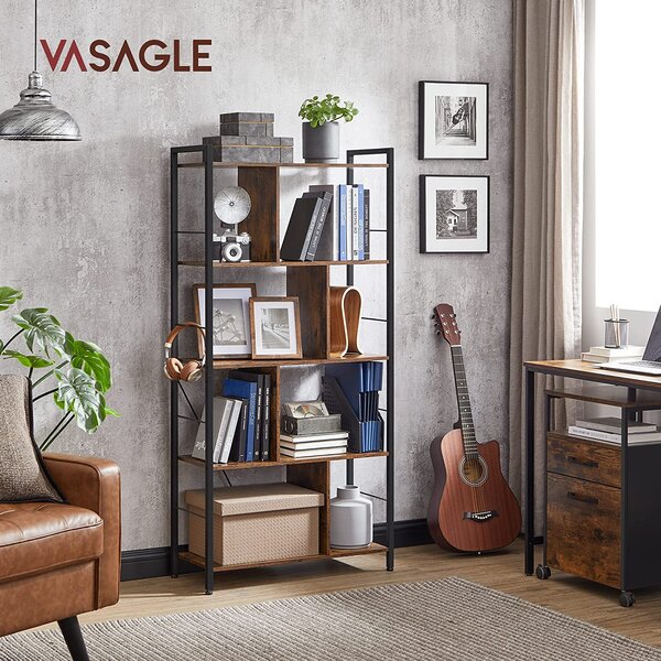 VASAGLE Policový regál 74x30x150cm čierny rustikálny