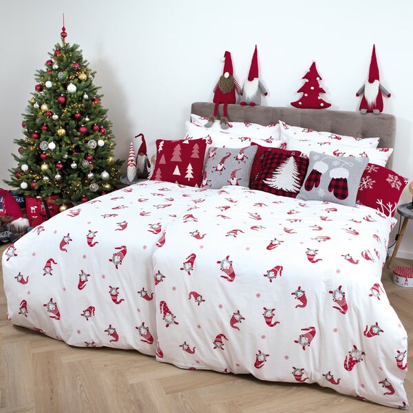 Obliečky KLASIK elfi biela červená bežný 1x paplón 140x200 + 1x vankúš 70x90 cm