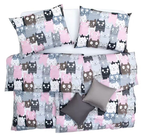 Obliečky KLASIK DESIGN multi cats bežný 1x paplón 140x200 + 1x vankúš 70x90 cm