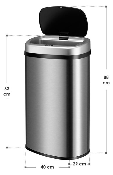 Bezdotykový hranatý odpadkový kôš 60l - strieborný
