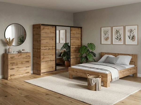 Spálňa NEJBY BARNABA PREMIUM 250K s posteľou 160x200 cm s vyšším čelom, dub wotan