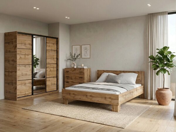 Spálňa NEJBY BARNABA PREMIUM 200K s posteľou 160x200 cm s vyšším čelom, dub wotan