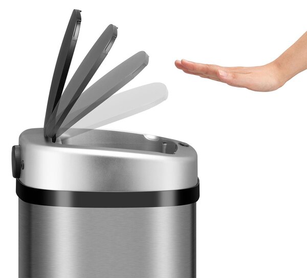 Bezdotykový hranatý odpadkový kôš 60l - strieborný