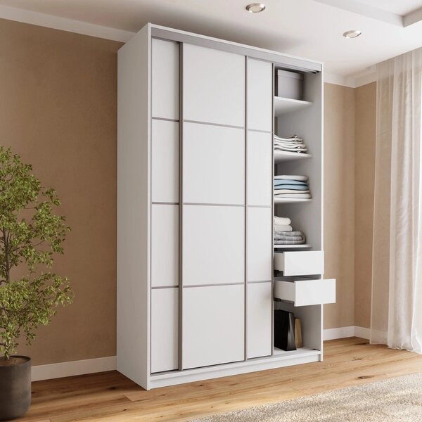 Šatníková skriňa LITOLARIS MAX 150 bez zrkadla, so 4 šuplíkmi a 2 šatníkovými tyčami, výška 235 cm, biely mat