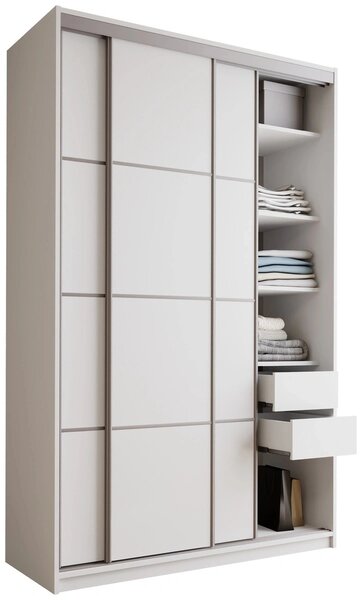 Šatníková skriňa LITOLARIS MAX 150 bez zrkadla, so 4 šuplíkmi a 2 šatníkovými tyčami, výška 235 cm, biely mat