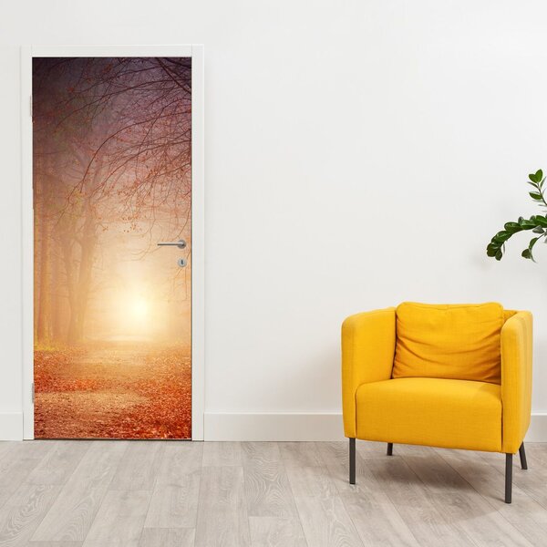 Fototapeta na dvere - Jesenný les v hmle (95x205cm)