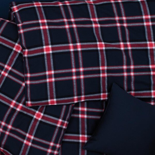 Obliečky FLANEL káro basic modrá červená bežný 1x paplón 140x200 + 1x vankúš 70x90 cm