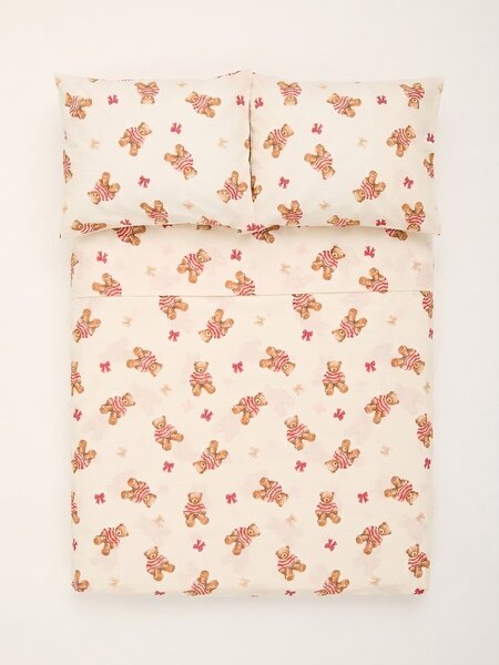 Sinsay - Súprava bavlneného vianočného posteľného prádla so vzorom medvedíkov - telová