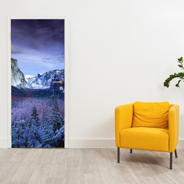 Fototapeta na dvere - Zimná horská krajina (95x205cm)