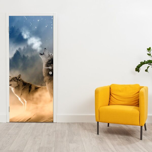 Fototapeta na dvere - Vlci vyjúci na mesiac (95x205cm)