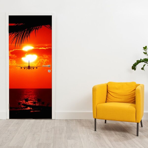 Fototapeta na dvere - Západ slnka s lietadlom (95x205cm)