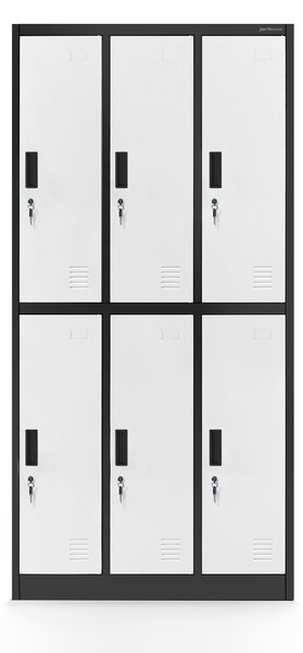 Kovová šatňová skriňa 6 boxov IGOR, 900 x 1850 x 450 mm, antracitovo-biela