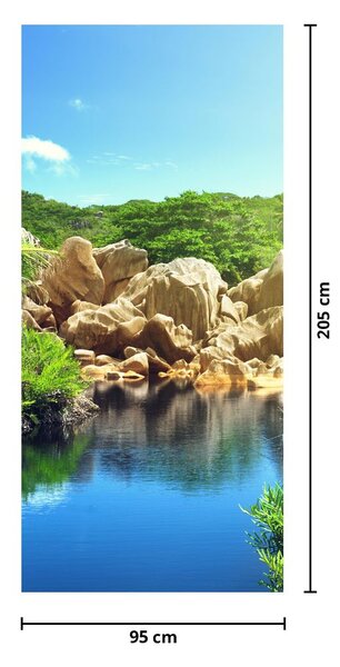 Fototapeta na dvere - Jazero v Seychelskej džungli (95x205cm)