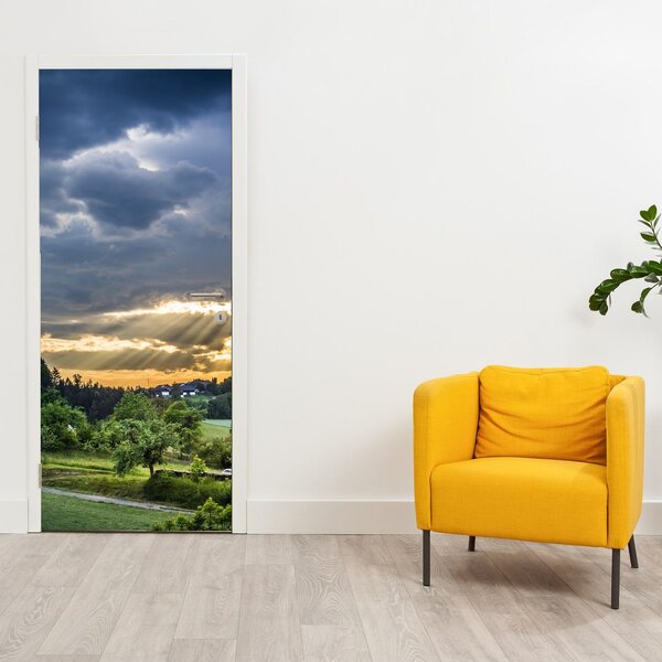 Fototapeta na dvere - Krajina s lúčmi (95x205cm)