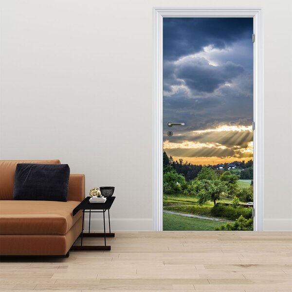 Fototapeta na dvere - Krajina s lúčmi (95x205cm)