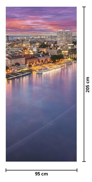 Fototapeta na dvere - Nočné mesto Bratislava s riekou (95x205cm)