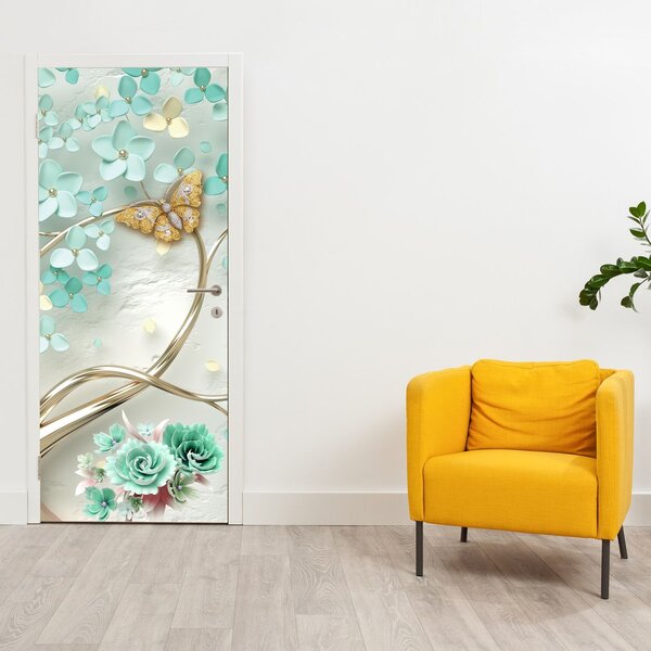 Fototapeta na dvere - Kvetina s motýľmi (95x205cm)