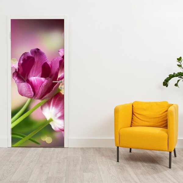 Fototapeta na dvere - Ružové tulipány (95x205cm)