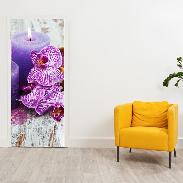 Fototapeta na dvere - Orchidey a sviečky (95x205cm)