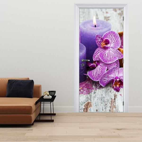Fototapeta na dvere - Orchidey a sviečky (95x205cm)
