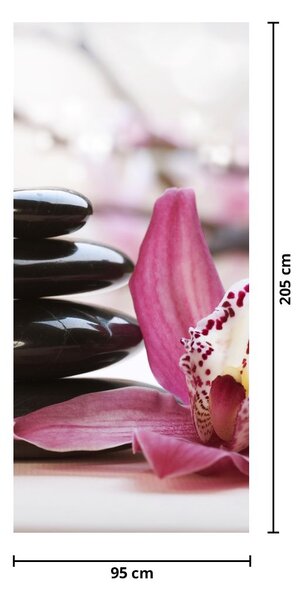 Fototapeta na dvere - Masážne kamene a orchidea (95x205cm)