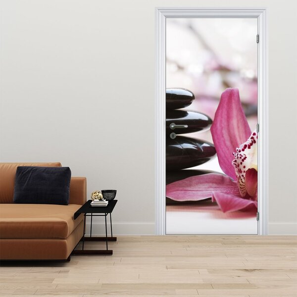 Fototapeta na dvere - Masážne kamene a orchidea (95x205cm)