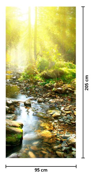 Fototapeta na dvere - Rieka v zelenom lese (95x205cm)
