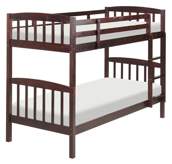 Poschodová posteľ tmavé drevo borovica 90 x 200 cm detská izba spálňa rebrík lamely
