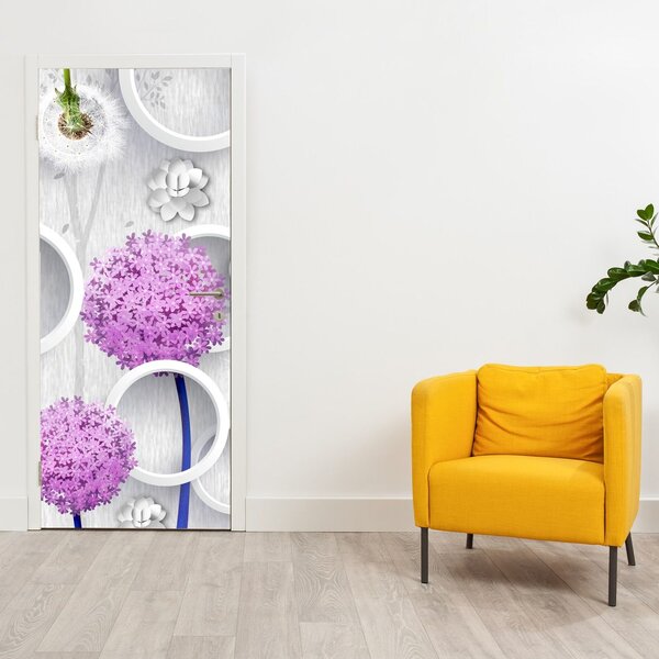 Fototapeta na dvere - 3D abstrakcie, kruhy a kvety (95x205cm)