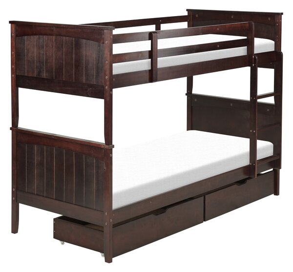 Dvojlôžková poschodová posteľ s úložným priestorom tmavé borovicové drevo 90 x 200 cm detská izba spálňa