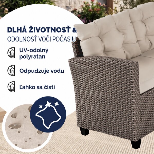 Ratanová zostava Sedan I. - krémová/béžové podušky