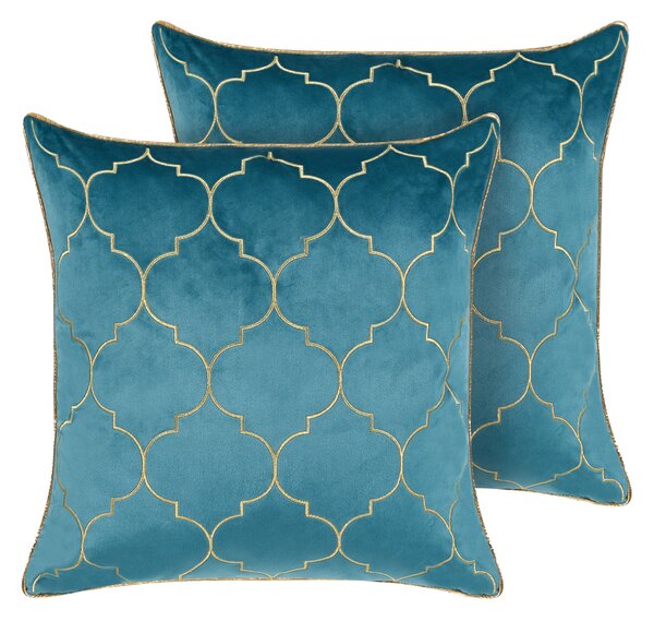 Sada 2 dekoratívnych vankúšov modrá štvorlístok vzor 45 x 45 cm potlač marocký vzor glamour štýl
