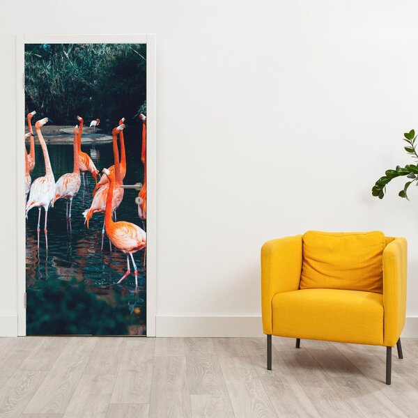 Fototapeta na dvere - Stáda plameniakov (95x205cm)